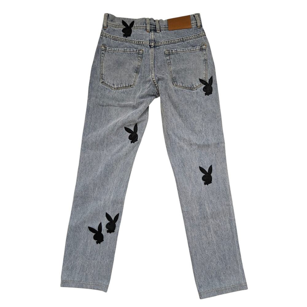Playboy X Pleasures Black Leather Bunny Applique Denim Jeans Men’s Size 28 RARE - Picture 5 of 13